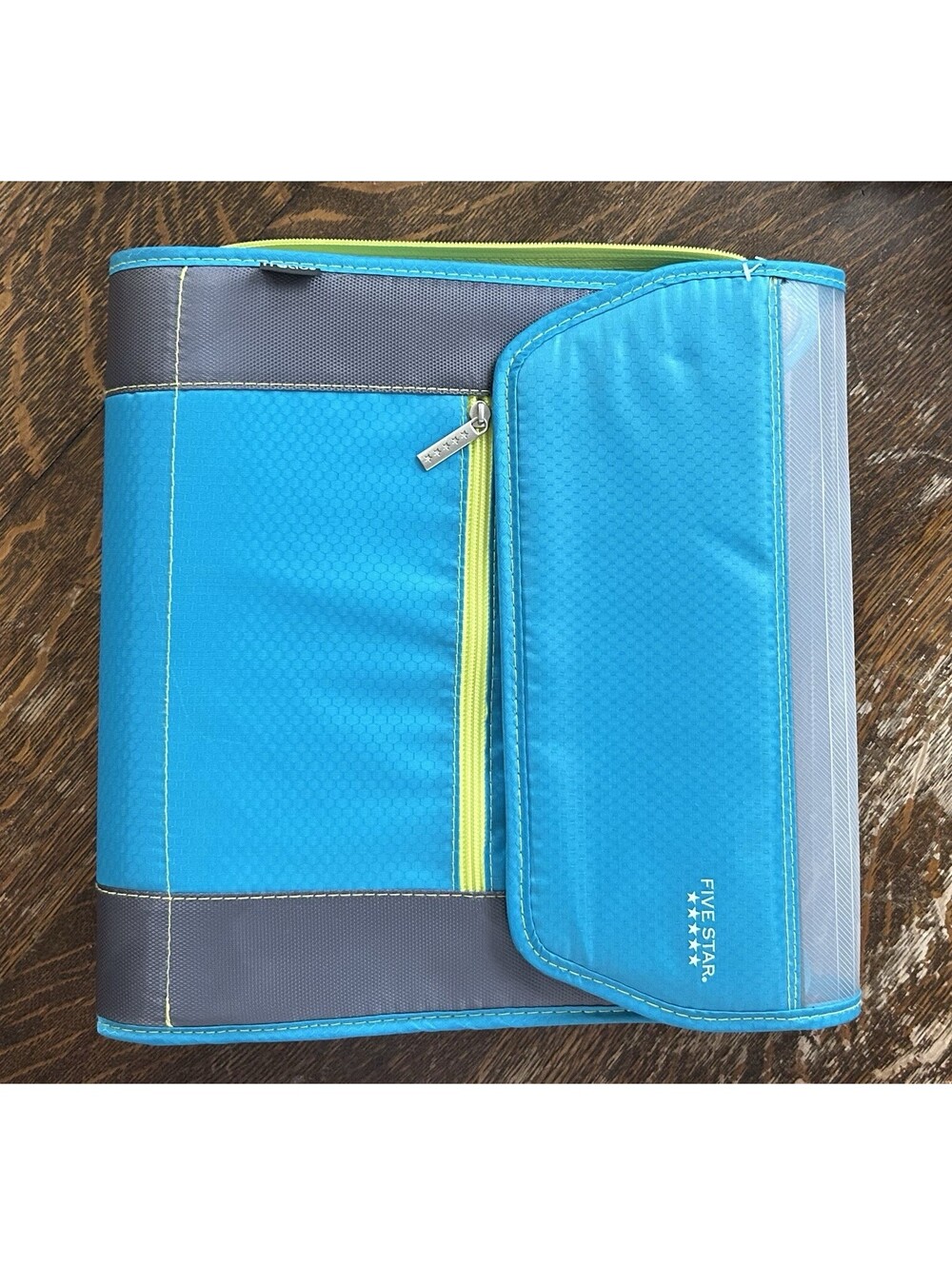 Mead Five Star 3" 3 Ring, Pencil Storage, Accordion Zip Up  Binder Teal Lime ‘16